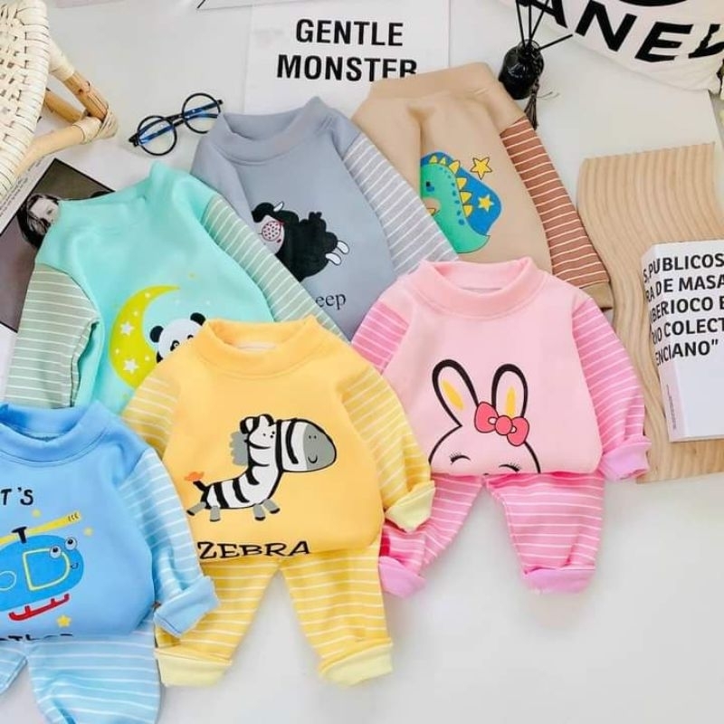 Bộ dài tay nỉ bông trẻ em ấm áp cho bé