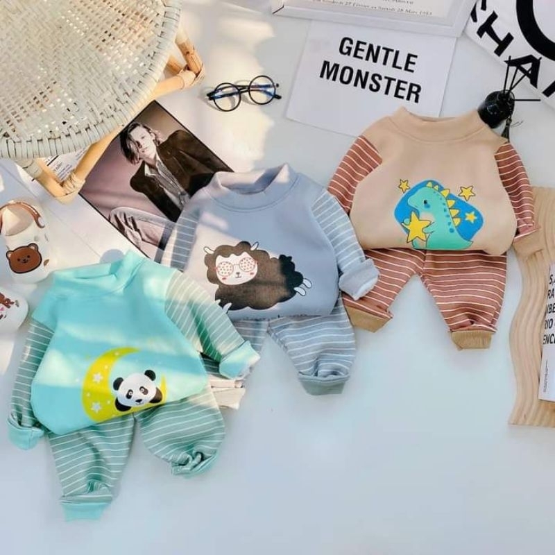 Bộ dài tay nỉ bông trẻ em ấm áp cho bé