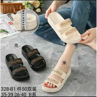 Dép sandal đế cao 2 quai ngang họa tiết MuMu ,đế cao 4.5cm