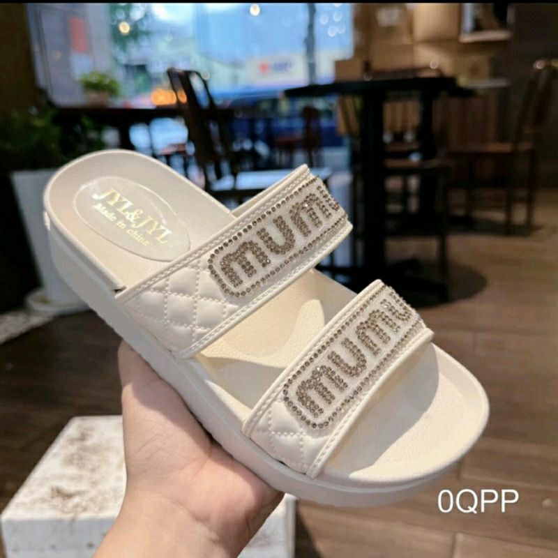 Dép sandal đế cao 2 quai ngang họa tiết MuMu ,đế cao 4.5cm