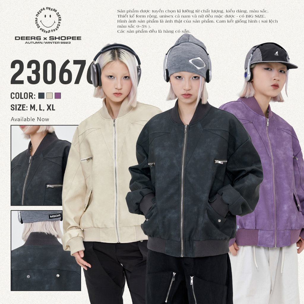 Áo khoác bomber jacket Made Extreme 230676 oversize nam nữ màu đen, tím, be