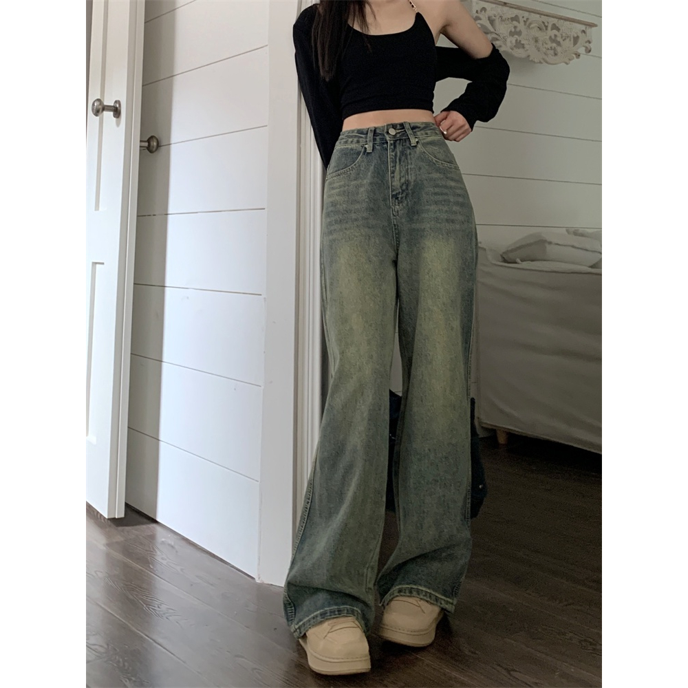 Quần jeans nữ ông suông, quần bò nữ ống suông mài mặt trước phối vân mèog siêu iêu HT 28 | BigBuy360 - bigbuy360.vn