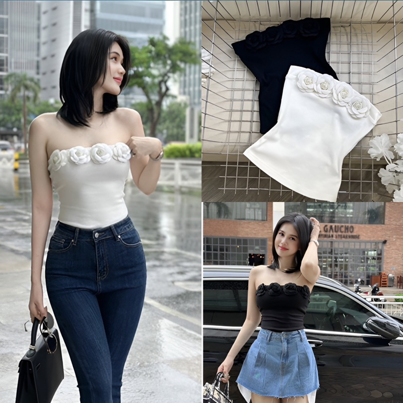 Áo Ống Cúp, Đính Hoa Viền Ngực Tôn Dáng Sang chảnh(Hàng sản 2Màu đen,trắng)