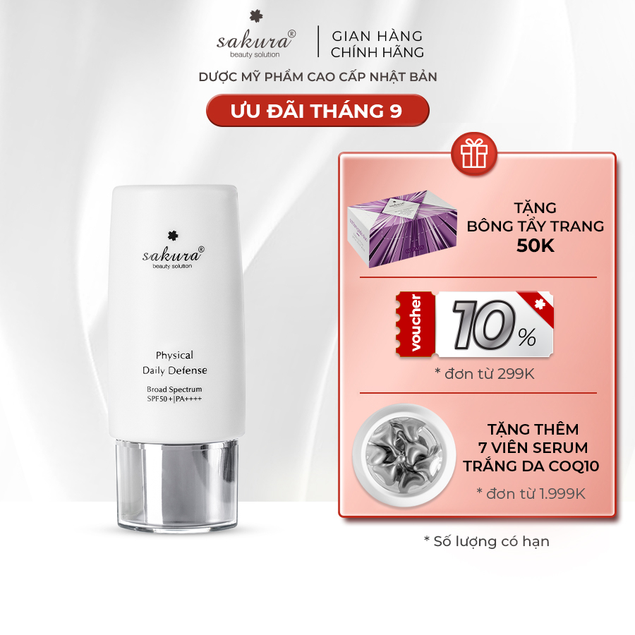 Kem chống nắng dạng nhũ tương Sakura Physical Daily Defense SPF 50+ PA++++ 60g