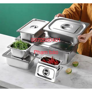 Khay inox 1/4 1,7l-2,5l-3,7l  có nắp đậy,đựng toping,gia vị,nguyên liệu