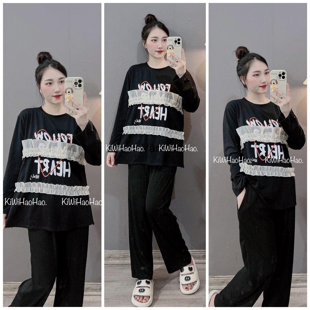Bộ đồ bầu , bộ bầu mùa đông dài tay phối quần suông cotton bèo phối chữ mã mới 4 màu hot hit