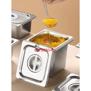 Khay inox 1/6 1lít-1,5l-2,2lít có nắp đựng toping,gia vị,nguyên liệu