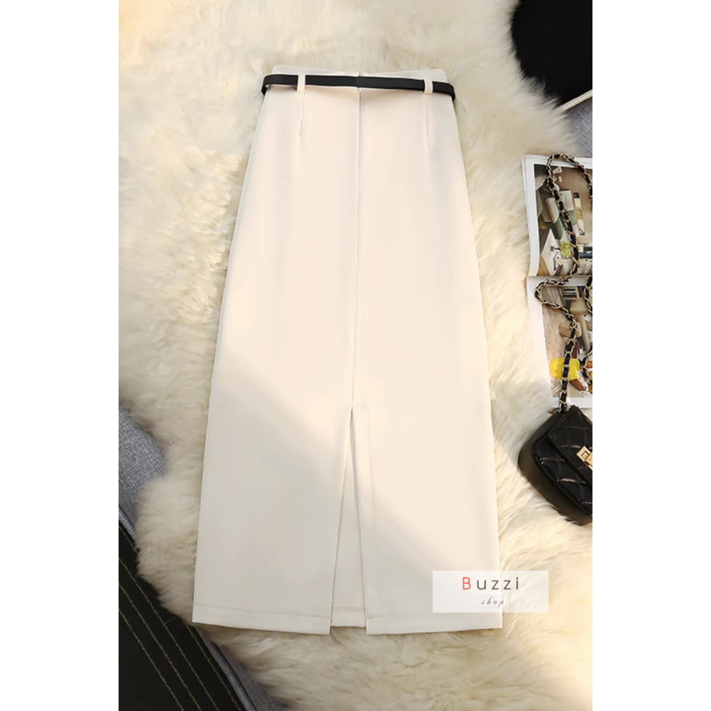 Chân váy A, chất chéo hàn dầy dặn, không bai không xù không nhăn, kèm thắt lưng da thời trang
