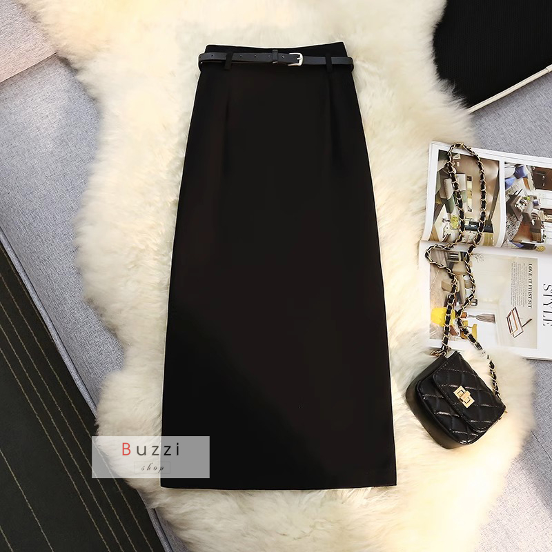 Chân váy A, chất chéo hàn dầy dặn, không bai không xù không nhăn, kèm thắt lưng da thời trang