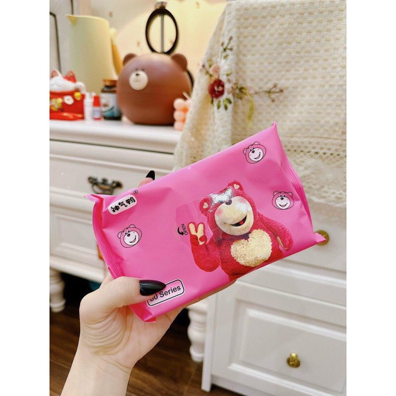 Set 10 Gói Khăn Giấy Ướt Gấu Dâu Tây gói đủ 80 tờ