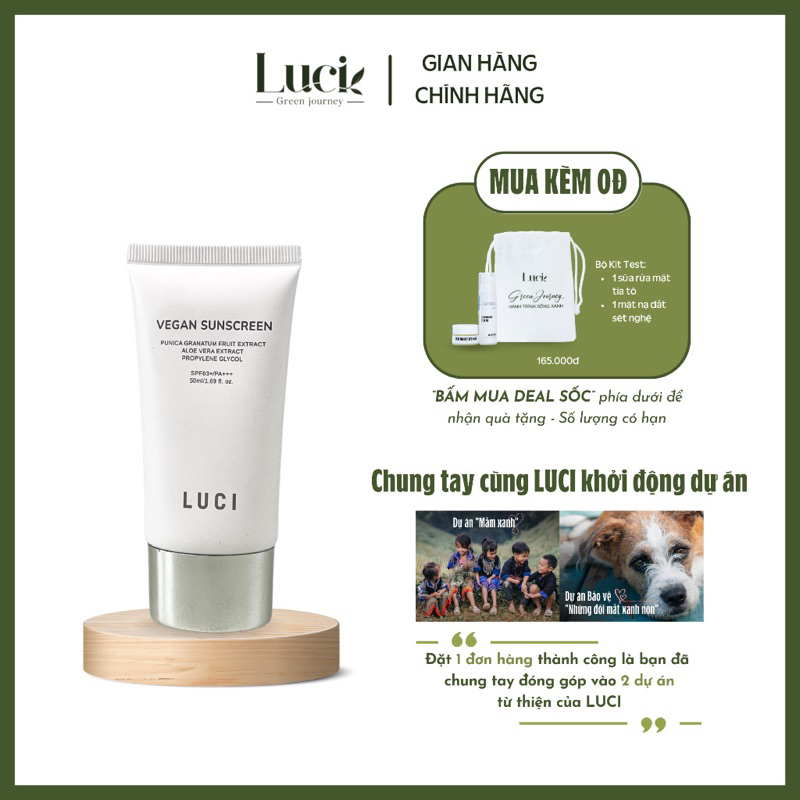 Kem Chống Nắng Thuần Chay Dưỡng Trắng Tone Up Niacinamide Thành Phần Thiên Nhiên Bảo Vệ Da, Kiềm Dầu Luci Hiệu Quả 50ml