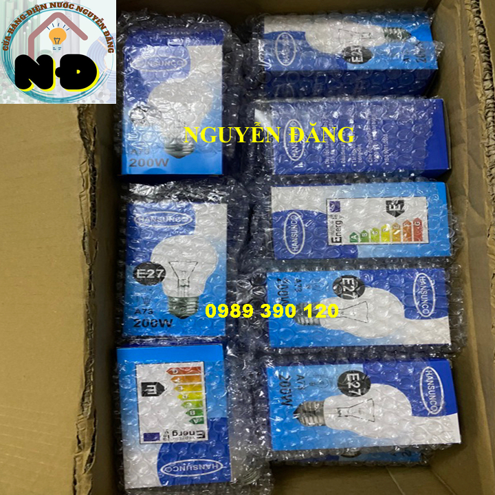 Bóng đèn sợi đốt, dây tóc 200W Hansunco, bóng sưởi gà, vịt, quầy bán thịt, thanh long giá rẻ chất lượng cao