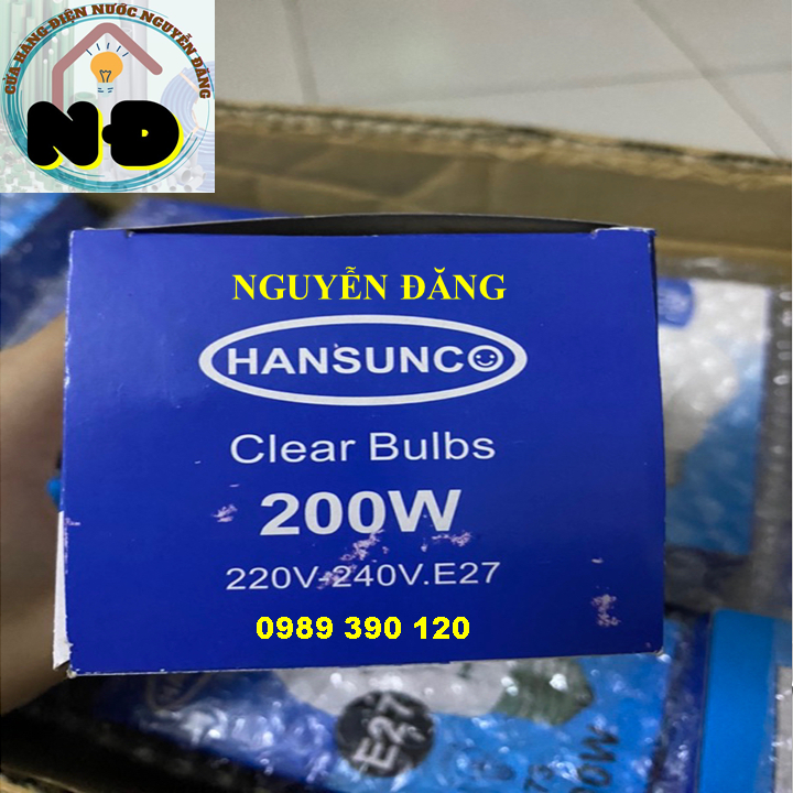 Bóng đèn sợi đốt, dây tóc 200W Hansunco, bóng sưởi gà, vịt, quầy bán thịt, thanh long giá rẻ chất lượng cao