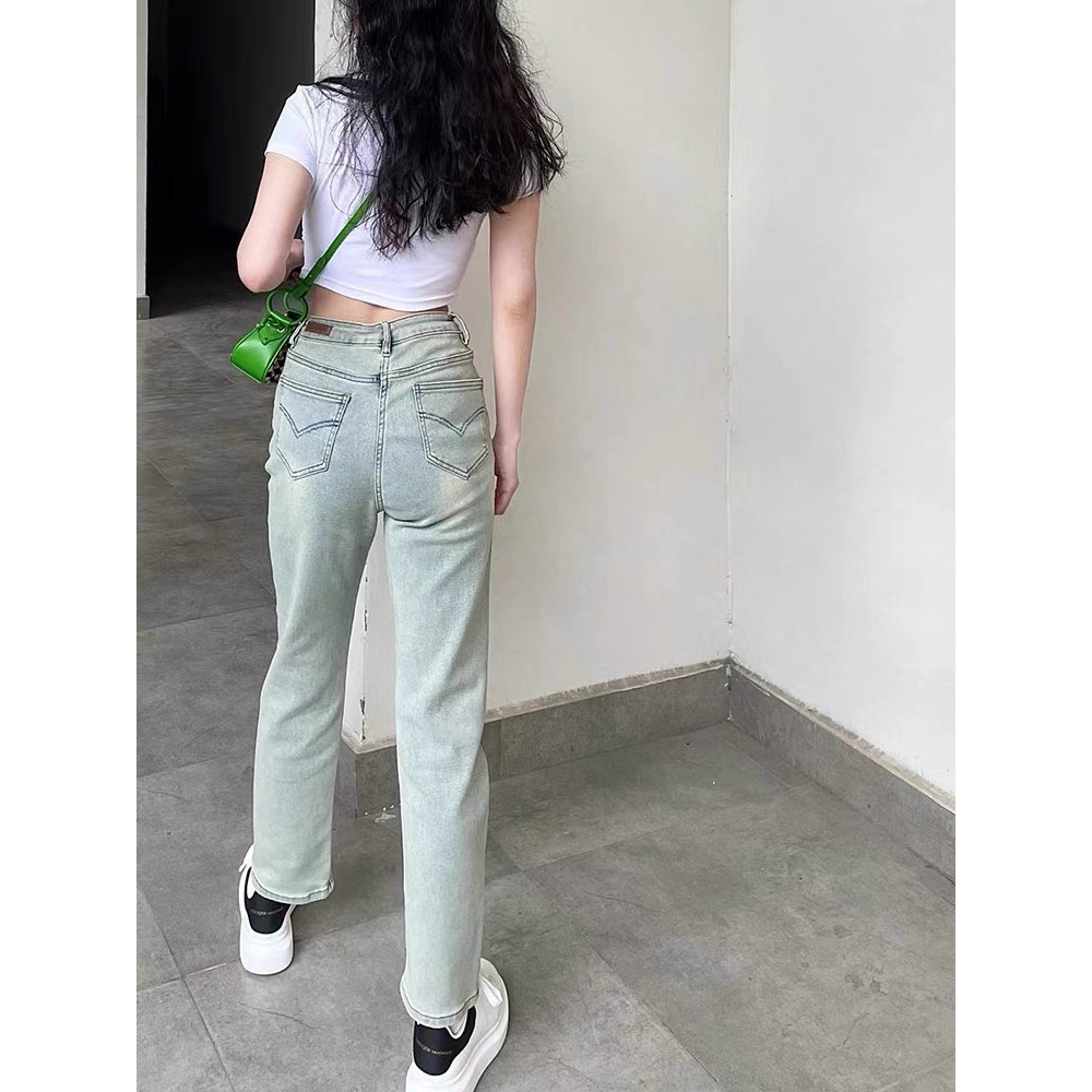 Quần jeans nữ ốn đứng, quần bò nữ ống đứng màu xanh nhạt siêu dễ mix đồ HT 47