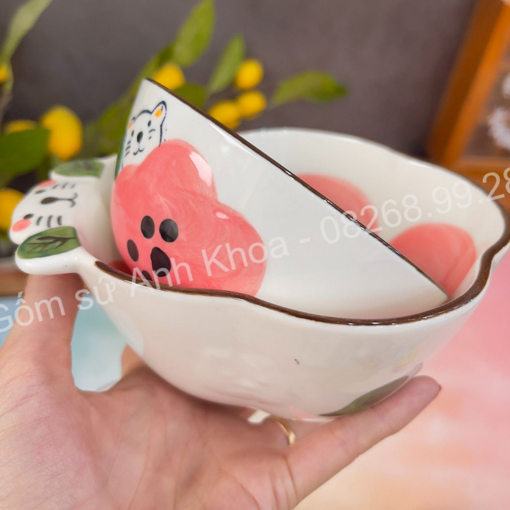 Bộ Bát Đĩa Gốm Sứ Decor, Bát Ăn Cơm, Bát Ăn Chè, Chén Dĩa Dễ Thương Bộ Bát Đĩa Gấu Hoa Hồng xinh yêu Gomsudecor21