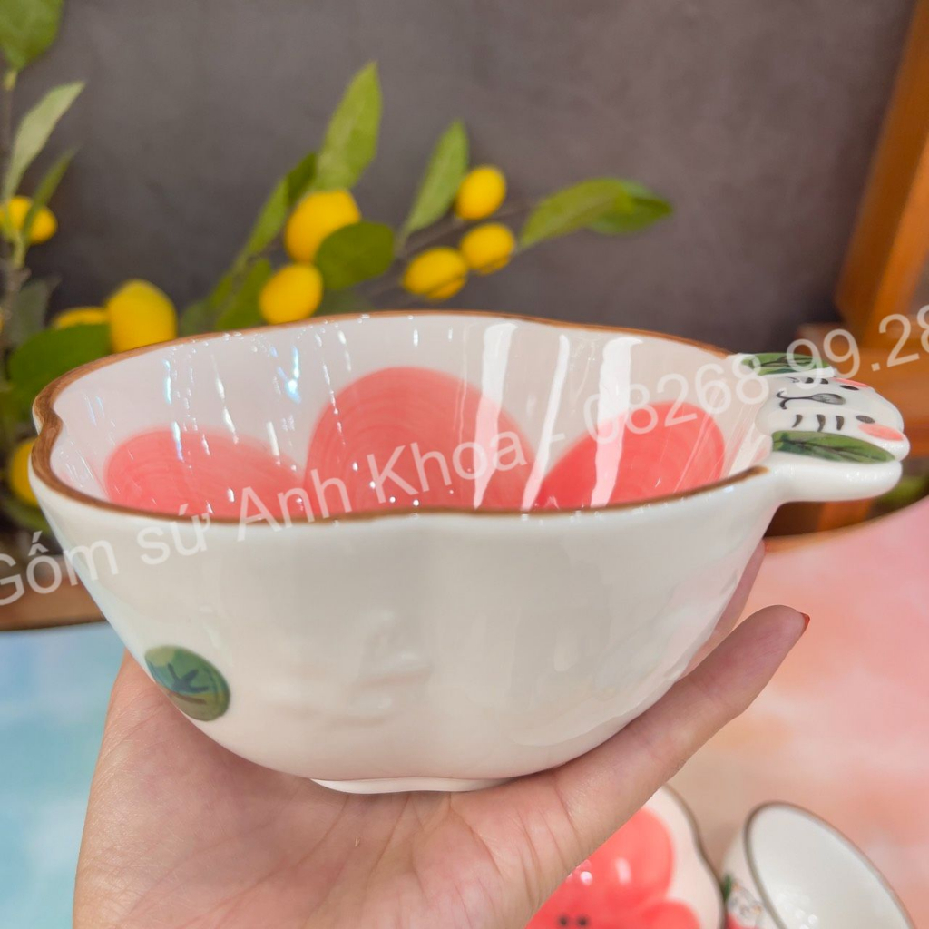 Bộ Bát Đĩa Gốm Sứ Decor, Bát Ăn Cơm, Bát Ăn Chè, Chén Dĩa Dễ Thương Bộ Bát Đĩa Gấu Hoa Hồng xinh yêu Gomsudecor21