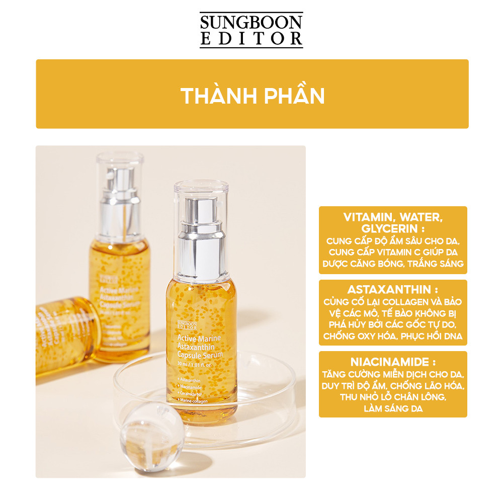 Serum Làm Trắng, Chống Lão Hóa SUNGBOON EDITOR ACTIVE MARINE ASTAXANTHIN CAPSULE 30ml