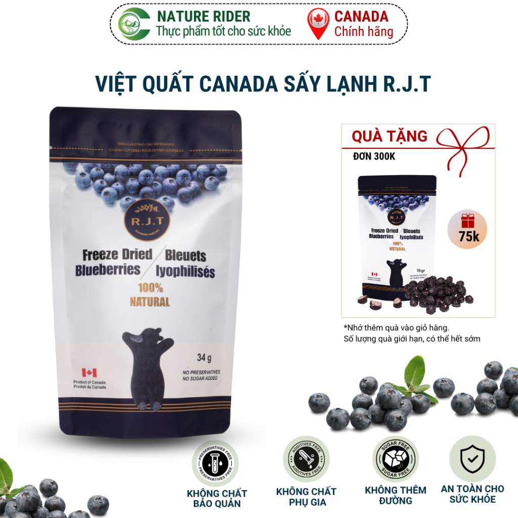 Việt quất sấy lạnh Blueberry - RJT FREEZE DRIED BLUEBERRIES 34g