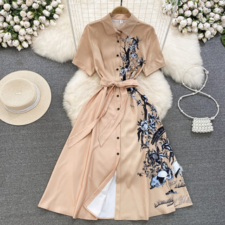 #3866 [Sẵn một số size] Đầm sơ mi tay ngắn kèm dây buộc eo họa tiết dáng A siêu xinh