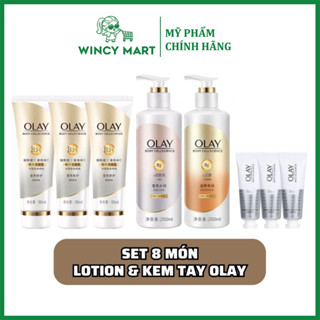   Set 8 Món  Sữa Dưỡng Thể Olay B3+ B5+ Vitamin C E Kem Dưỡng Da Tay Dưỡng Trắng Tái Tạo Da 10ML 90ML 250ML - Wincy Mart 