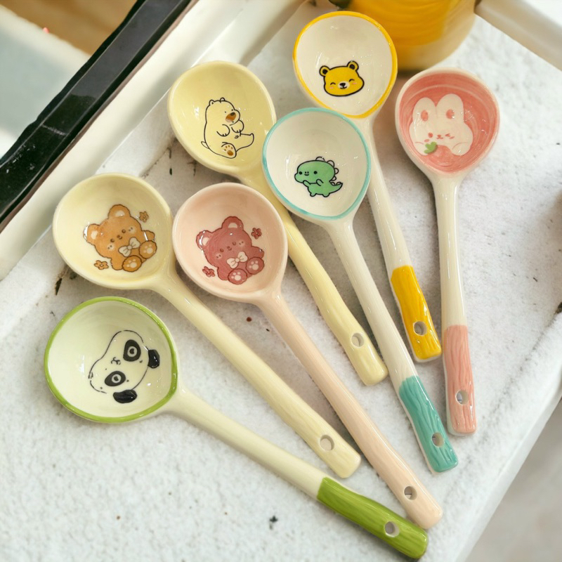 Thìa cơm gốm sứ Bộ bát đĩa decor siêu đáng yêu cực cao cấp thìa sứ dài hoạ tiết cute Xinh Yêu Gomsudecor21