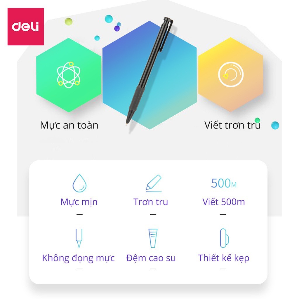 Bút bi bấm Deli 6546S ngòi 0.7mm - Viết trơn, không lem mực