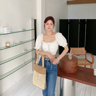 Túi cói dọc pha màu đeo chéo thời trang