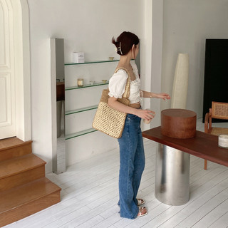 Túi cói dọc pha màu đeo chéo thời trang