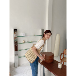 Túi cói dọc pha màu đeo chéo thời trang