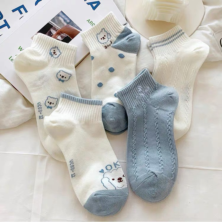 Set 5 Đôi Tất Vớ Nữ Họa Tiết Tone Xanh Phong Cách Hàn Siêu Hot TH1