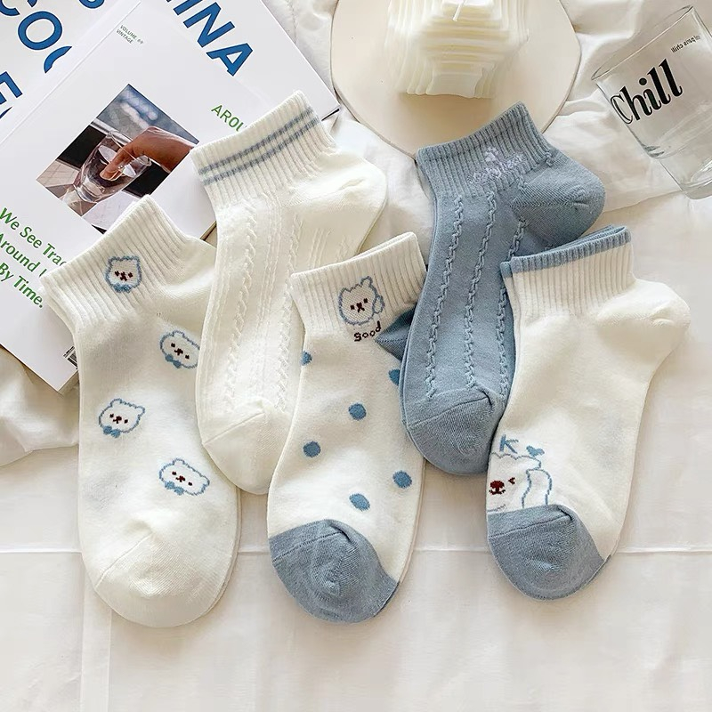 Set 5 Đôi Tất Vớ Nữ Họa Tiết Tone Xanh Phong Cách Hàn Siêu Hot TH1