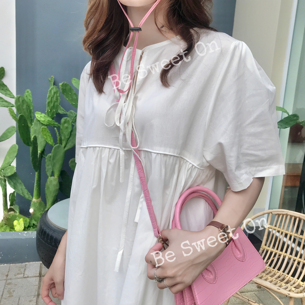 Váy babydoll cộc tay xoè dài, màu nâu vintage nhẹ nhàng style Hàn Quốc