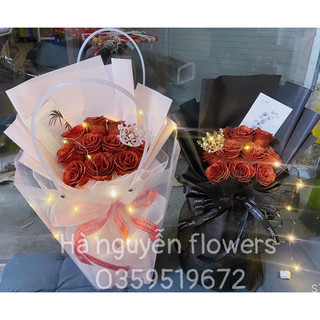 [Hoa sáp nhũ - Quà 20-10] Bó hoa hồng nhũ 10 bông tặng kèm chữ love và thiệp