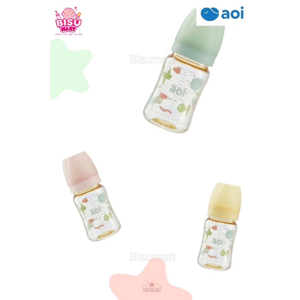 Bình sữa Cổ rộng Aoi Flora PPSU, Bình sữa Chính Hãng cho Bé - 80ml, 180ml, 280ml