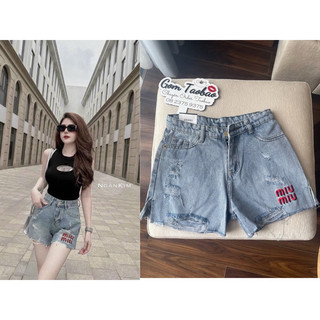 Quần đùi short jean rách thêu chữ Miu Quần đùi jean chữ Miu Quần đùi nữ quần shorts nữ dance vải umi chất quảng châu