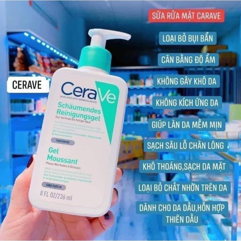 Sữa rửa mặt Cerave dành cho da dầu mụn, da nhạy cảm size 1 lít