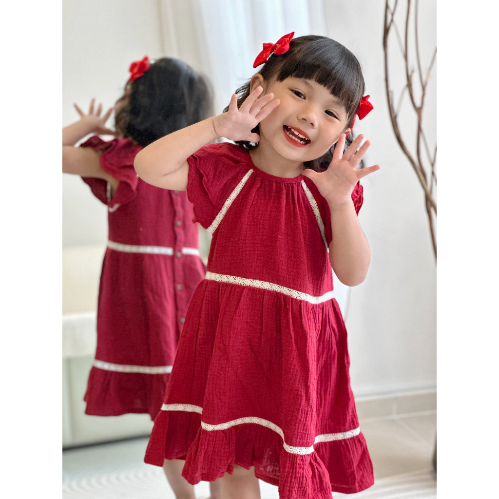 Váy Noel Bé Gái Kiểu Tay Raglan Ba Tầng Phong Cách Hàn Quốc Điệu Đà - AKI DRESS - DRM007 - SAOLA KIDS CLOTHING