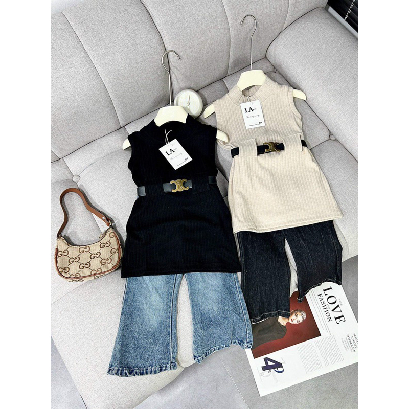 Bộ cho bé gái: :Set áo tăm mix quần jean  cho bé