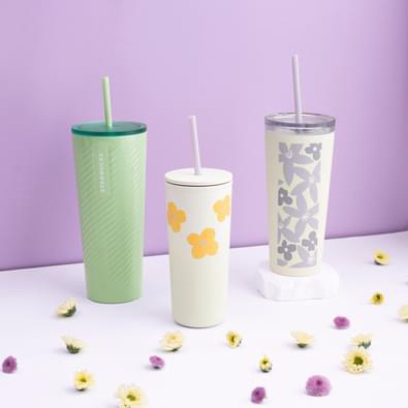 Ly Starbucks Cold Cup Big Flower Purple White 16Oz