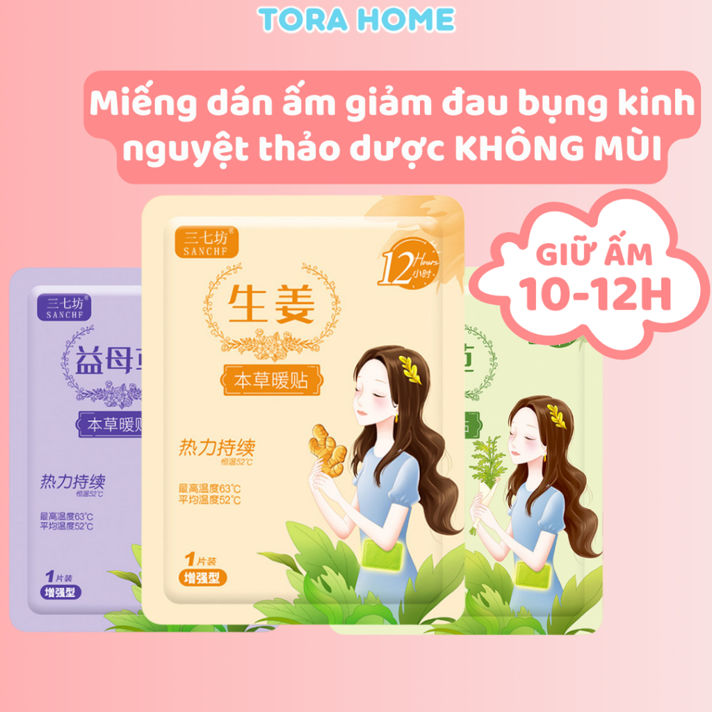 Miếng Dán Giữ Nhiệt Làm Ấm Cơ Thể Mùa Đông, Miếng Dán Đau Bụng Kinh Thảo Dược Thiên Nhiên Gừng, Ngải Cưu, Ích Mẫu Tora