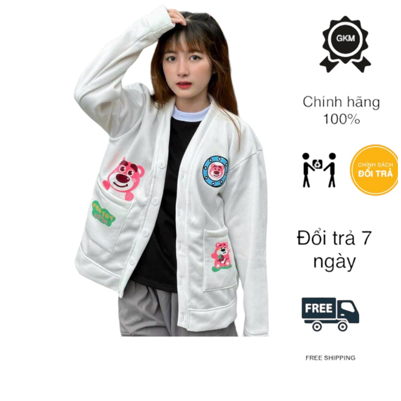 Áo Khoác cardigan Nam Nữ logo in hình GẤU DÂU phối chữ có túi tiện lợi chống nắng giữ ấm tốt TP GKM Fashion