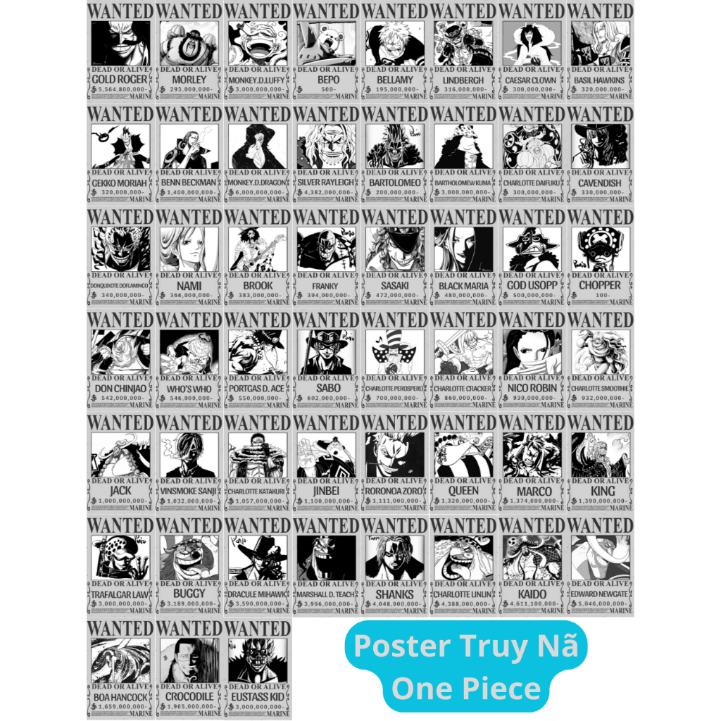 100 Poster Truy Nã One Piece Dán Tường Mô hình One Piece Cao Cấp, Figure Mô Hình Anmie One Piece Luffy