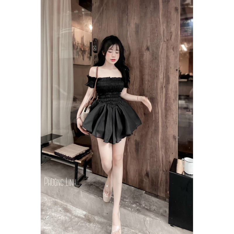 Sét đồ nữ tay dài đính nơ đá kèm chân váy tầng siêu xinh cao cấp