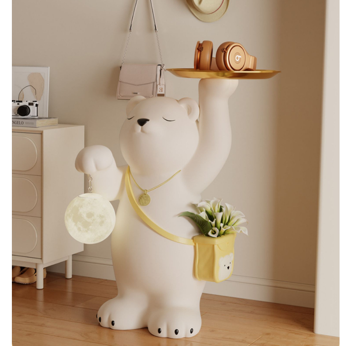 Mô hình Gấu - Thỏ bê khay, cầm đèn trang trí cao 80 - Đồ chơi sưu tầm, tượng gấu Bear cao cấp trang trí phòng khách