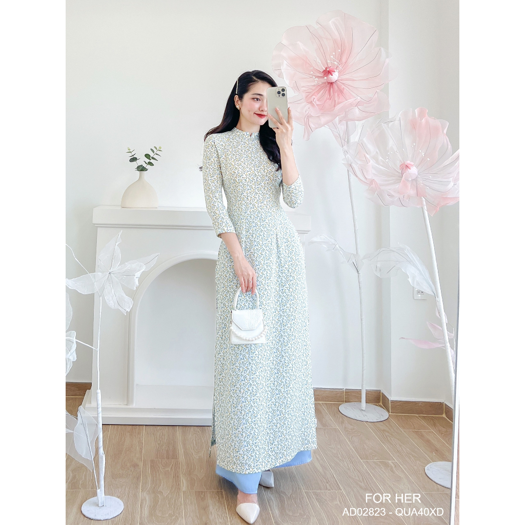 Áo dài Cách tân trắng hoa nhí AD02823