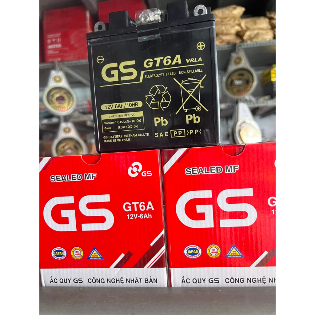 Bình ắc quy 12V -6A GS Dùng chu xe DReam ; Wawe  futute ; sirius ; jupiter taurus suviva