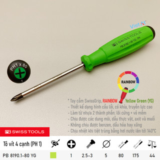 Tô vít 4 cạnh pb 8190.1-80 yg dài 175mm, tay cầm rainbow swissgrip/yellow green | pb swiss tools