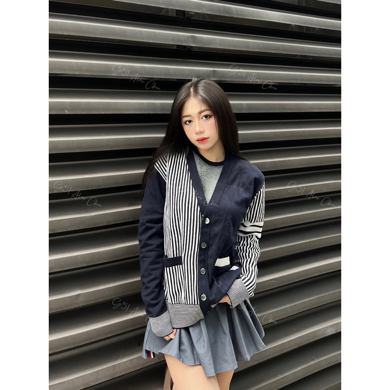 Áo Khoác Cardigan TB THOME BROWNE Grey SS23 bản cao cấp, Áo len dệt kim THOME BROWNE
