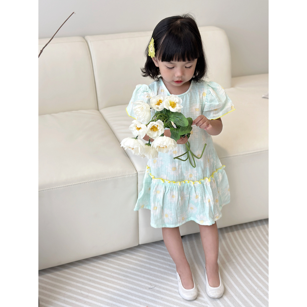 Váy Bé Gái Cổ Tròn Tay Bèo Nhún Tùng Xòe Chất Liệu Muslin Thoáng Mát - BERRY DRESS - DRM029 - SAOLA KIDS CLOTHING