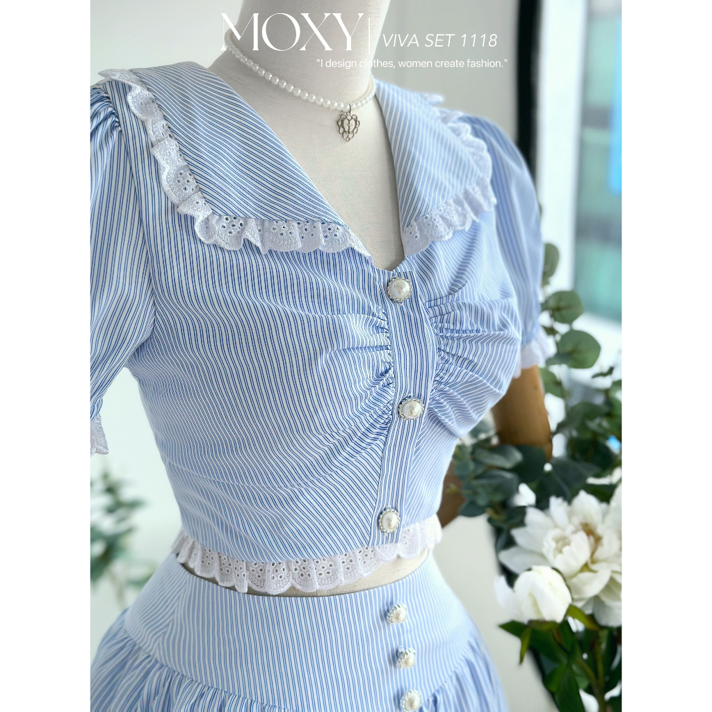 MOST1118-Set Áo Cổ Bèo Chân Váy Xoè